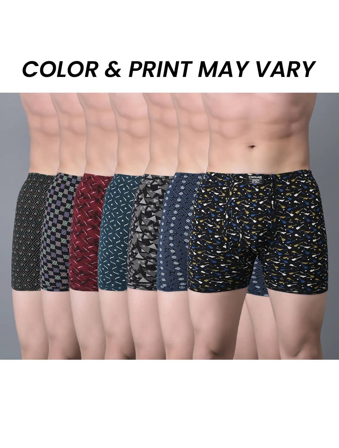 Dollar Bigboss Men's Pack of 7 Soft Combed Cotton Printed Trunk (Colour May Vary)