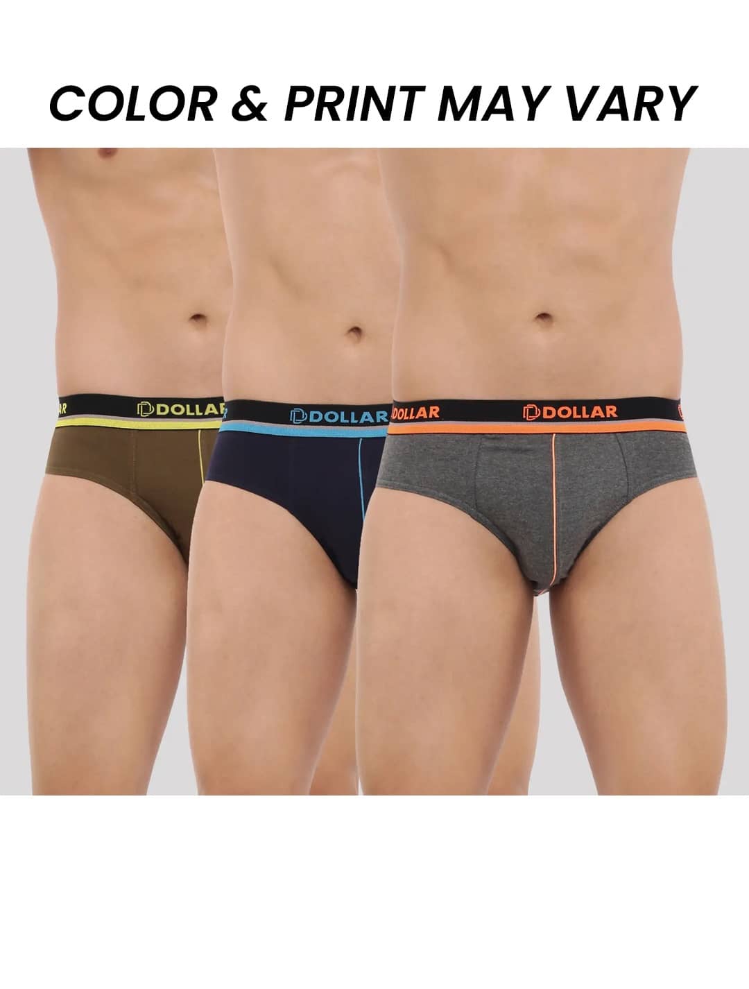 Dollar Bigboss Men's Pack of 3 Combed Cotton Solid Brief With Illuminating Waistband Logo (Colour May Vary)