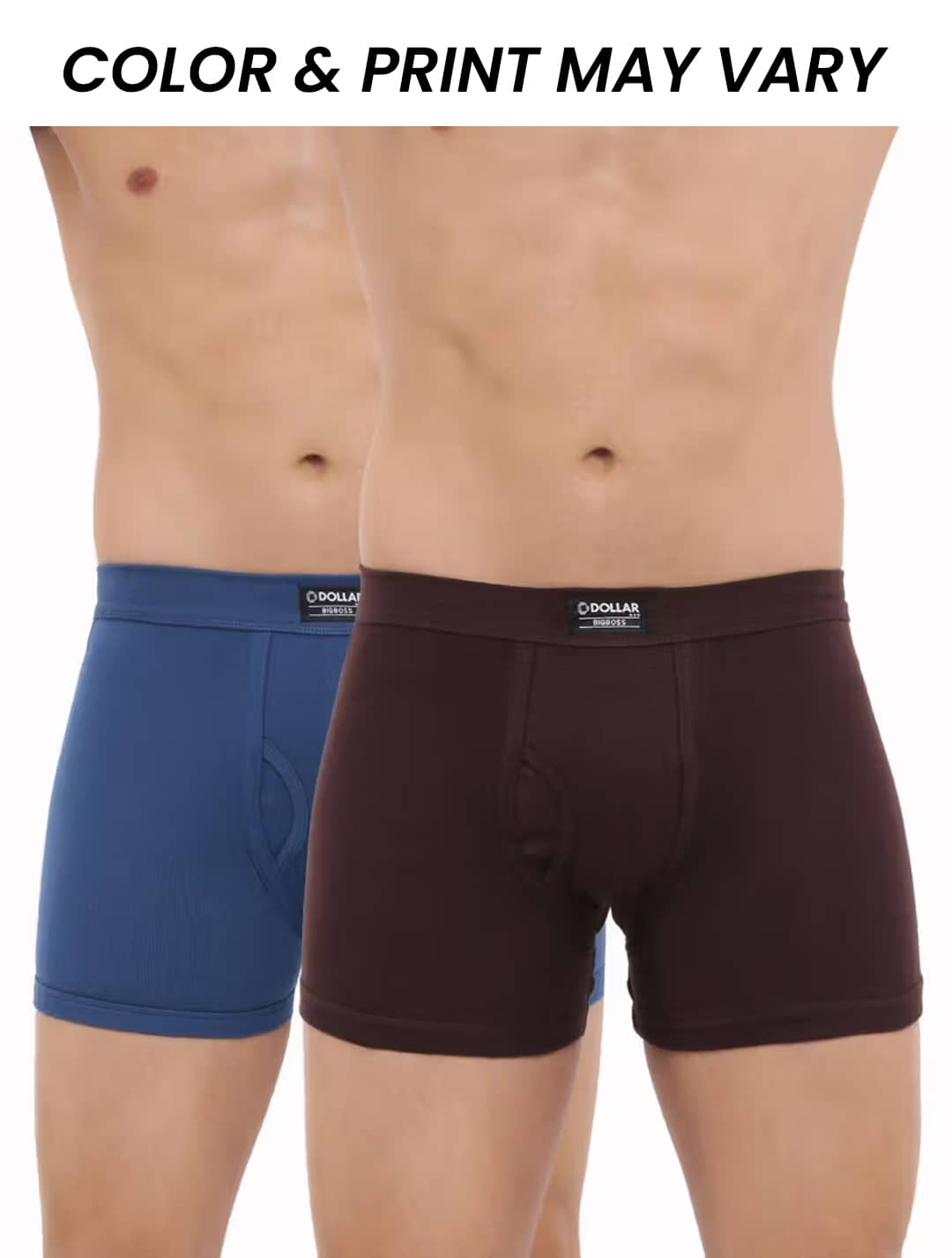 Dollar Bigboss Men's Pack of 2 Solid 100% Cotton Trunk With Spandex Integrated Waistband (Colour May Vary)
