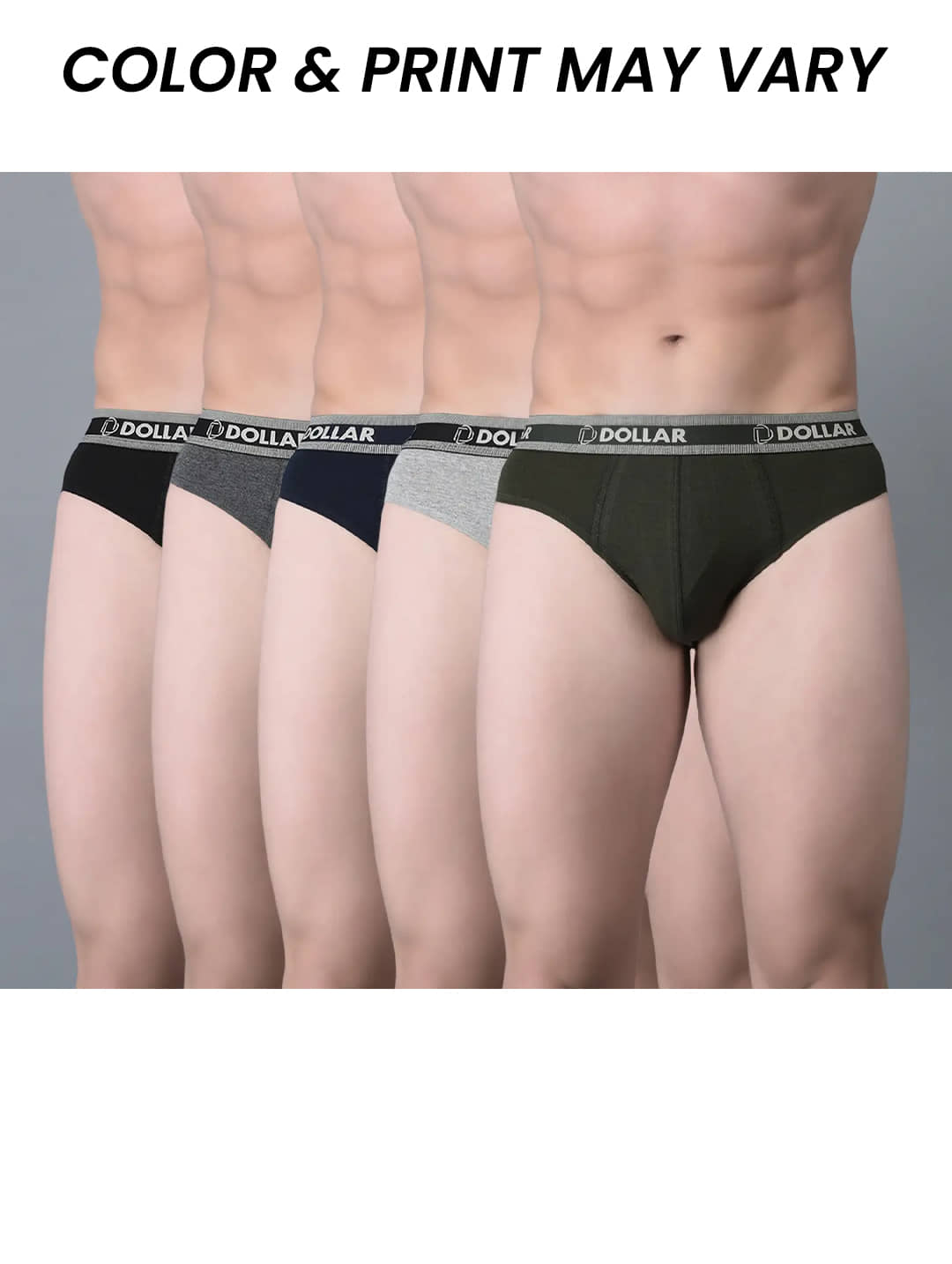 Dollar Bigboss Men's Pack of 5 Solid Cotton Brief With Double Pouch Support (Colour May Vary)