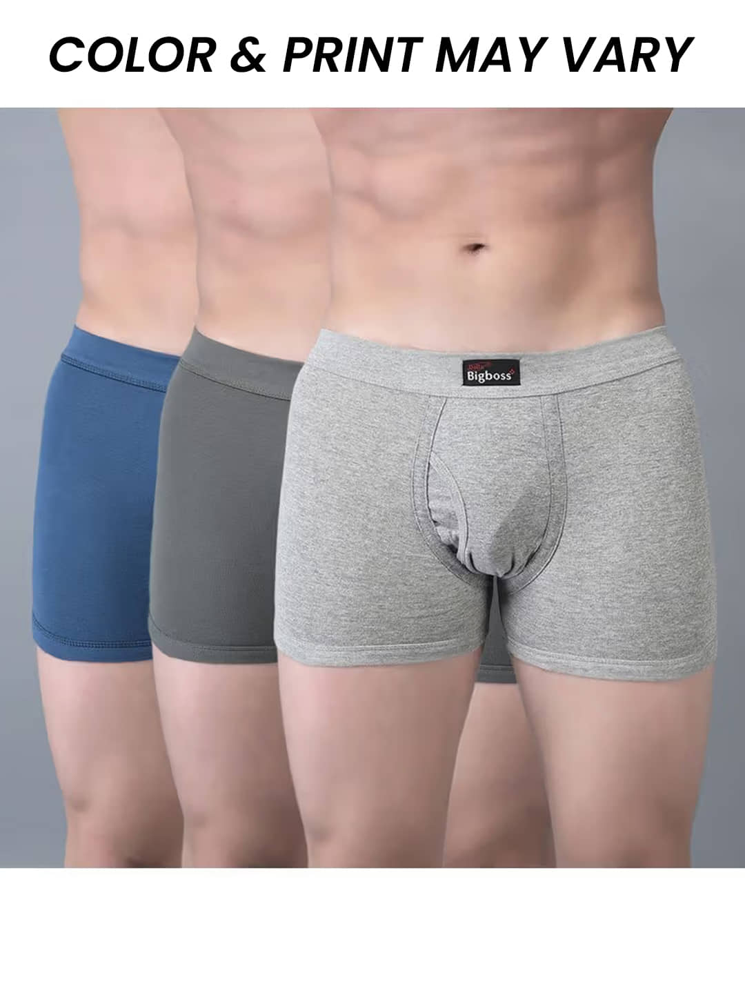 Dollar Bigboss Men's Pack of 3 Solid 100% Cotton Trunk With Spandex Integrated Waistband (Colour May Vary)
