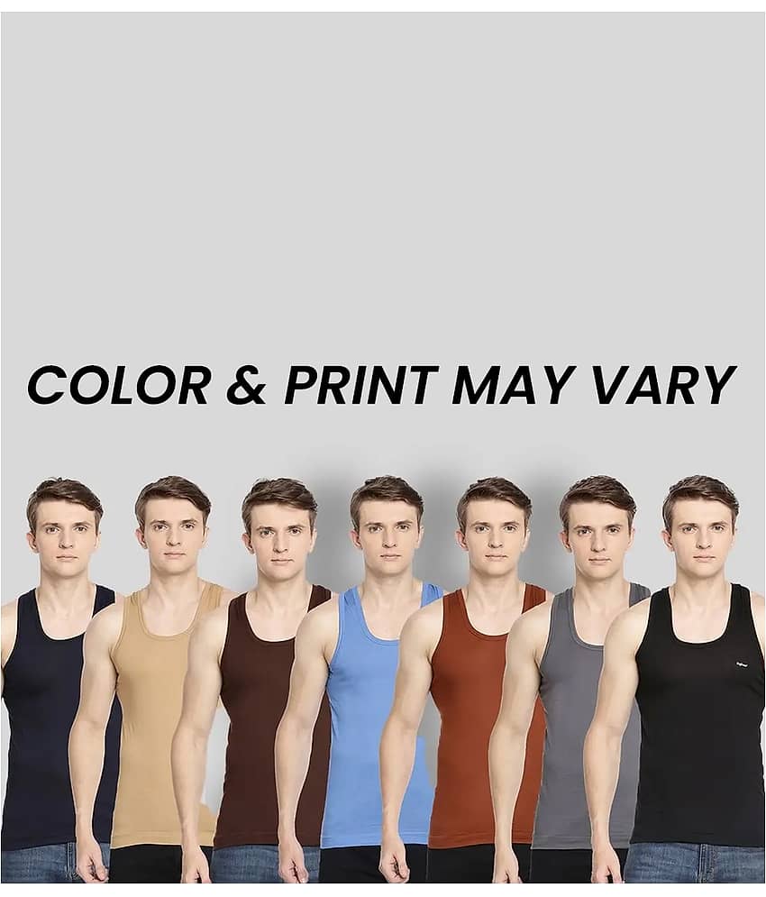 Dollar Bigboss Men's Pack of 7 Solid Combed Cotton Shrinkless Vest (Colour May Vary) - Nightwear & Loungewear | Buy online on ZillyBuy