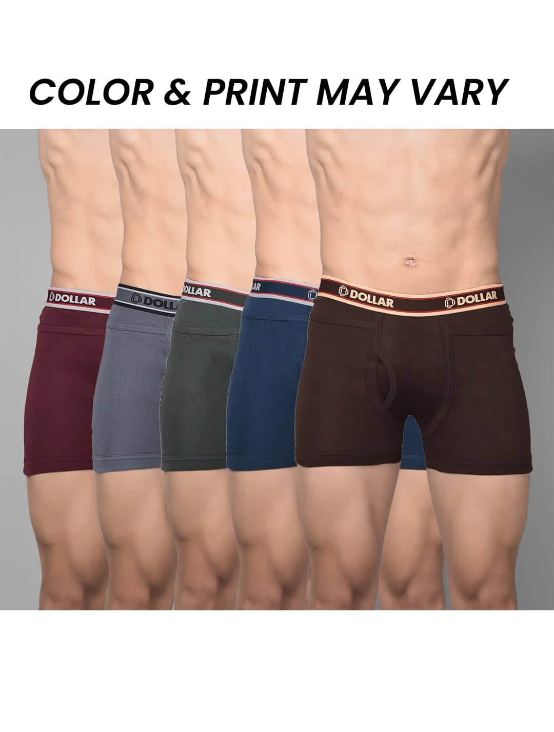 Dollar Bigboss Men's Pack of 5 Solid Combed Cotton Intrerlock Pocket Trunk (Colour May Vary)
