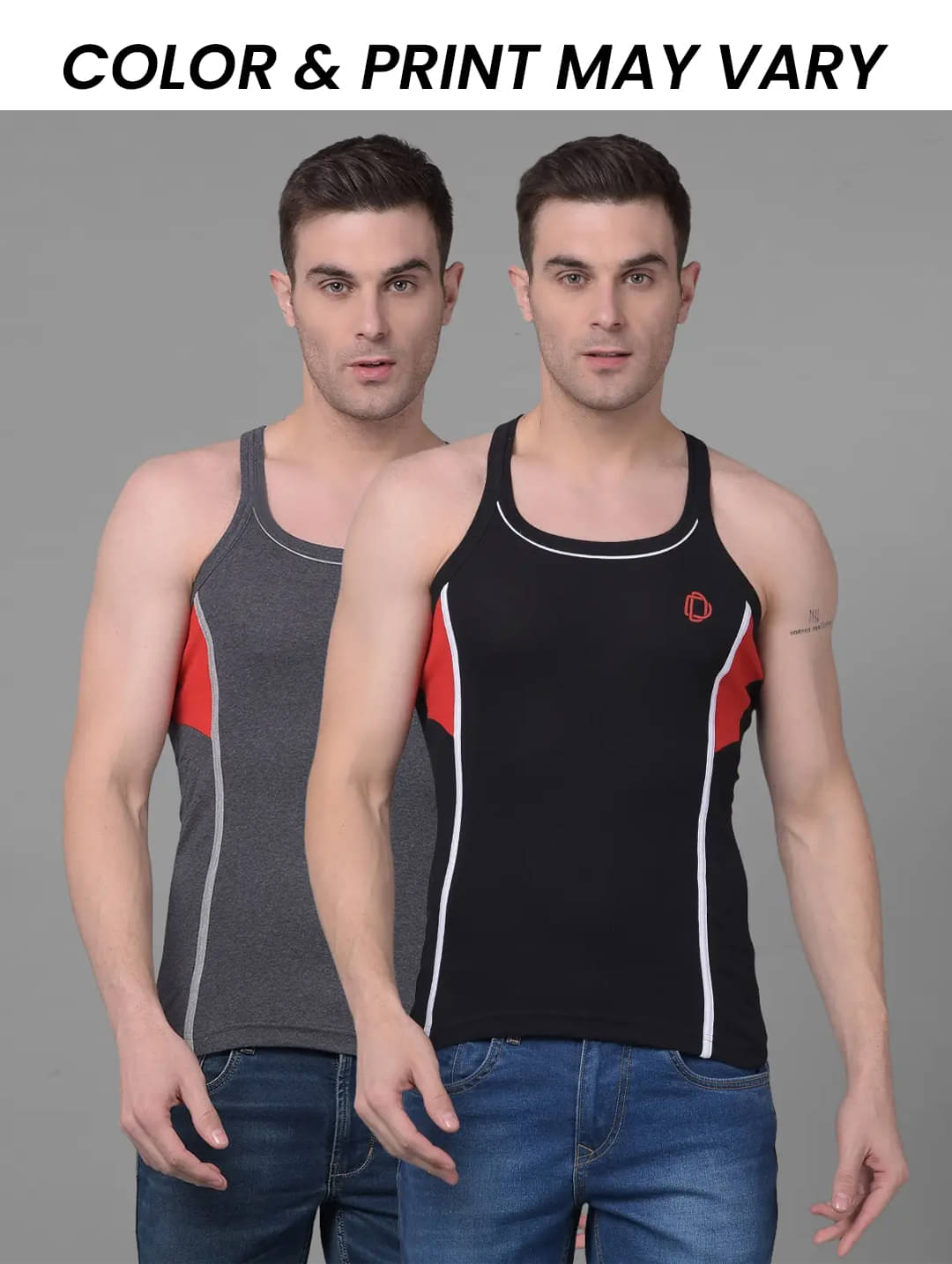     			Dollar Bigboss Men's Pack of 2 Solid Combed Cotton Racerback Styled Gym Vest (Colour May Vary)