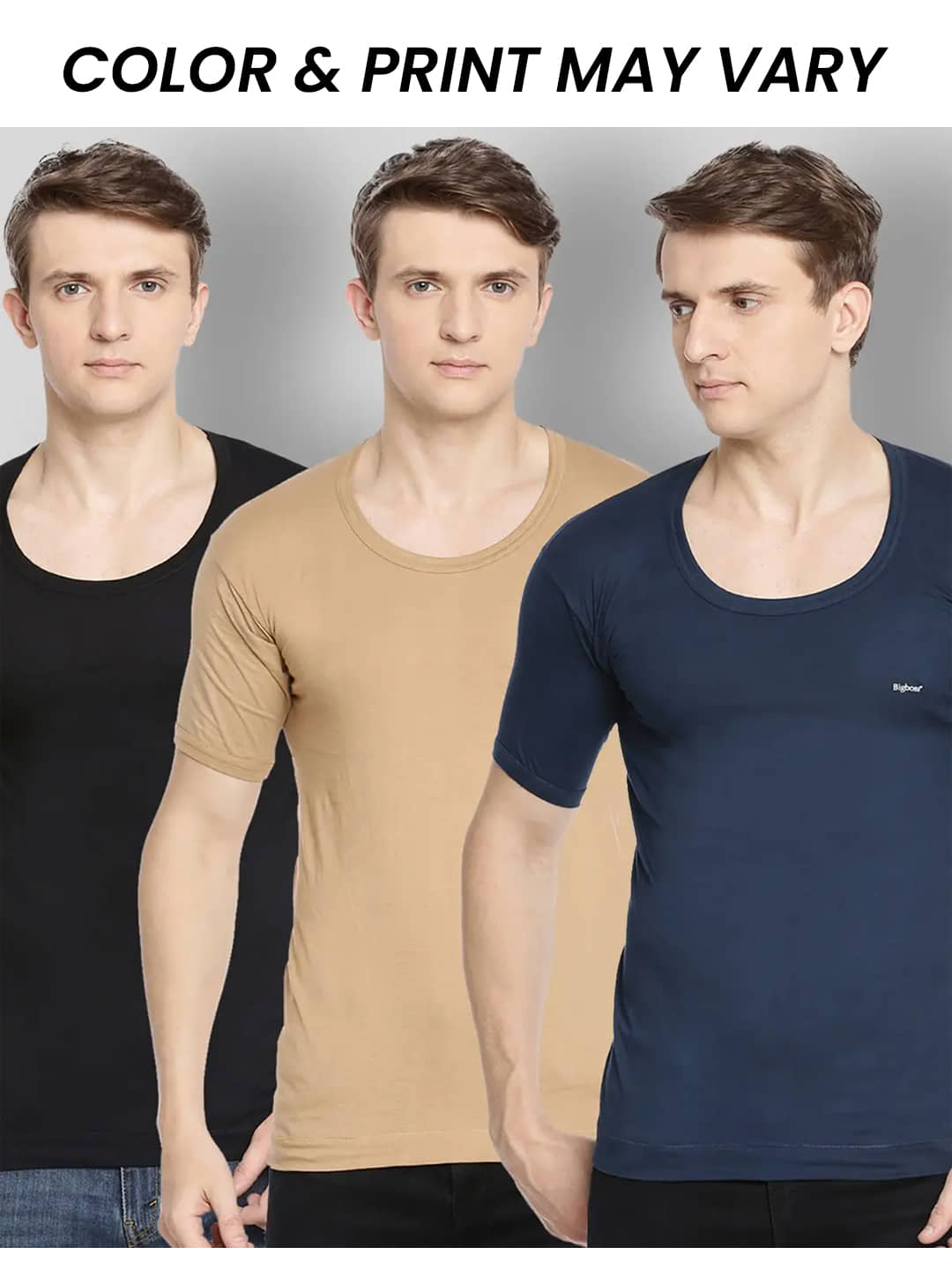 Dollar Bigboss Men's Pack of 3 Solid Combed Cotton Shrinkless Vest (Colour May Vary) - Nightwear & Loungewear | Buy online on ZillyBuy