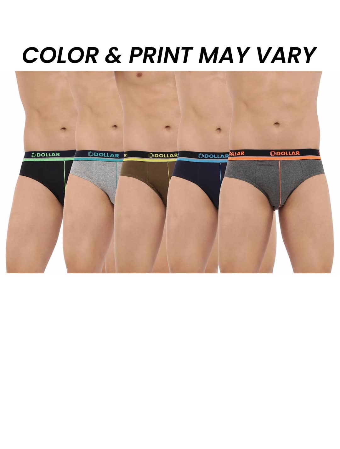 Dollar Bigboss Men's Pack of 5 Combed Cotton Solid Brief With Illuminating Waistband Logo (Colour May Vary)