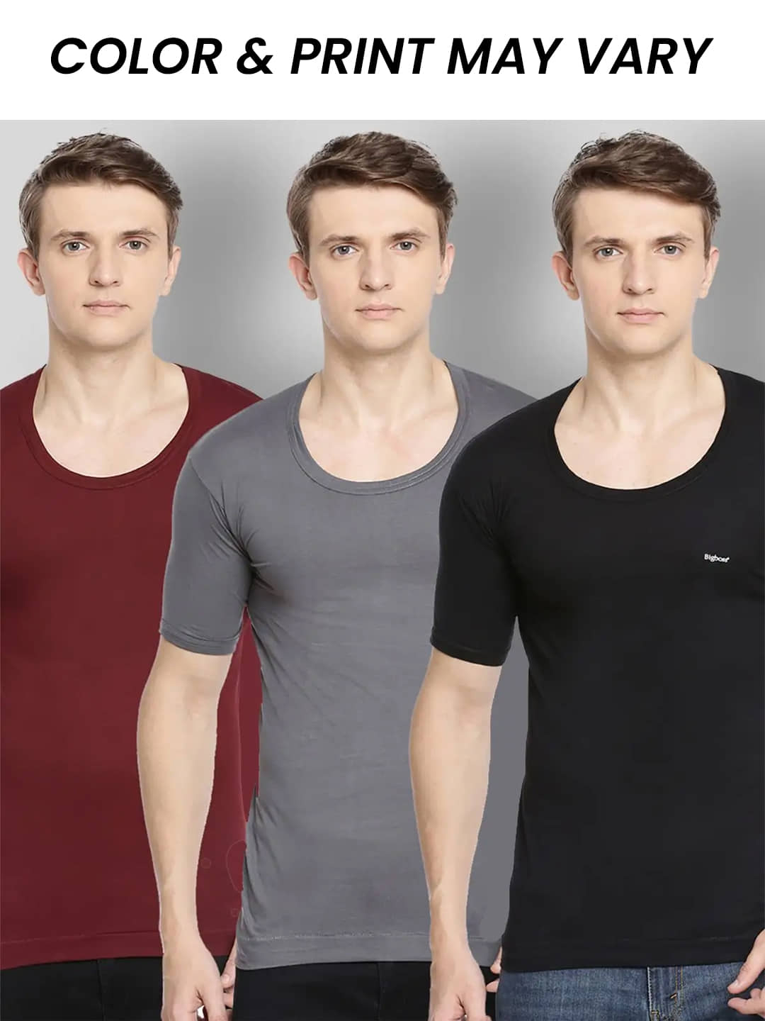 Dollar Bigboss Men's Pack of 3 Solid Combed Cotton Shrinkless Vest (Colour May Vary) - Nightwear & Loungewear | Buy online on ZillyBuy