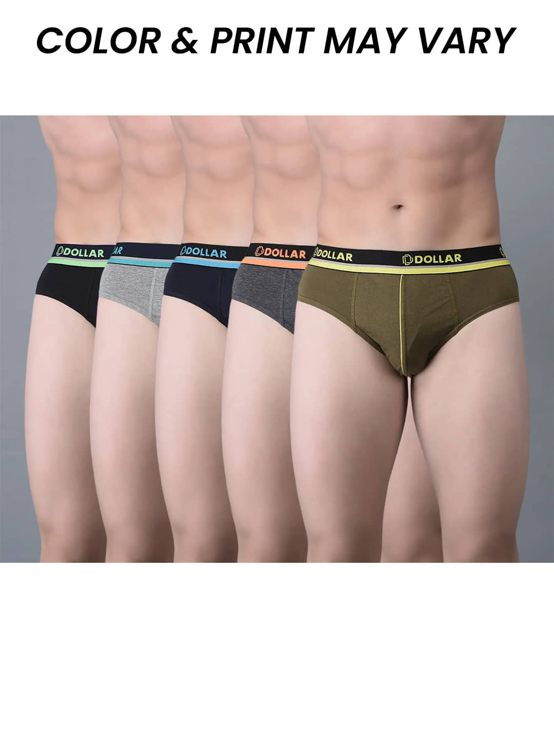 Dollar Bigboss Men's Pack of 5 Combed Cotton Solid Brief With Illuminating Waistband Logo (Colour May Vary)