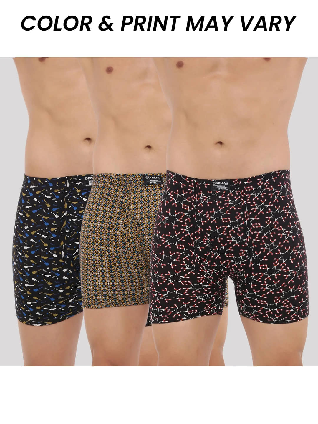 Dollar Bigboss Men's Pack of 3 Soft Combed Cotton Printed Trunk (Colour May Vary)