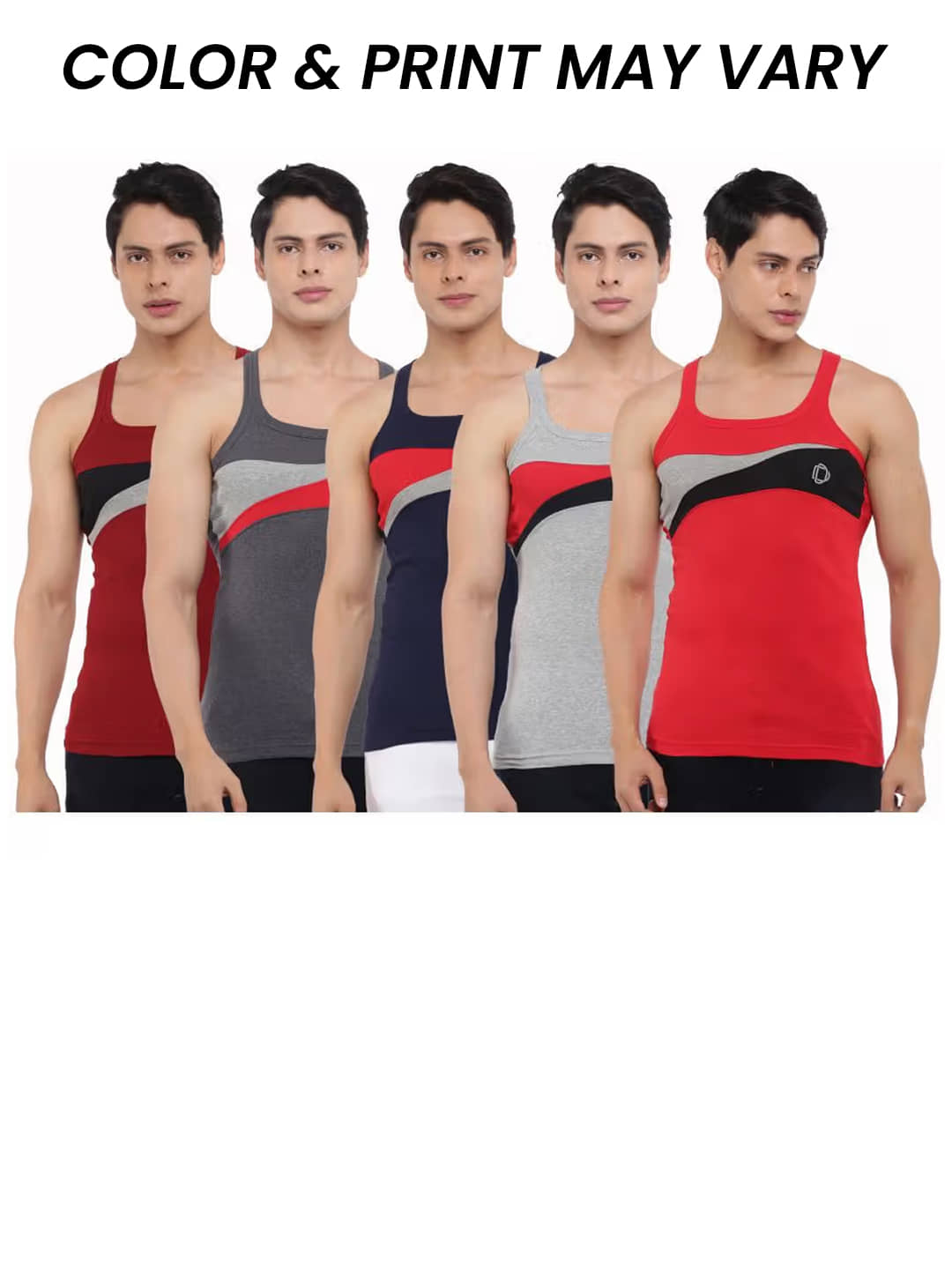Dollar Bigboss Men's Pack of 5 Solid Combed Cotton Racerback Styled Gym Vest (Colour May Vary) - Nightwear & Loungewear | Buy online on ZillyBuy