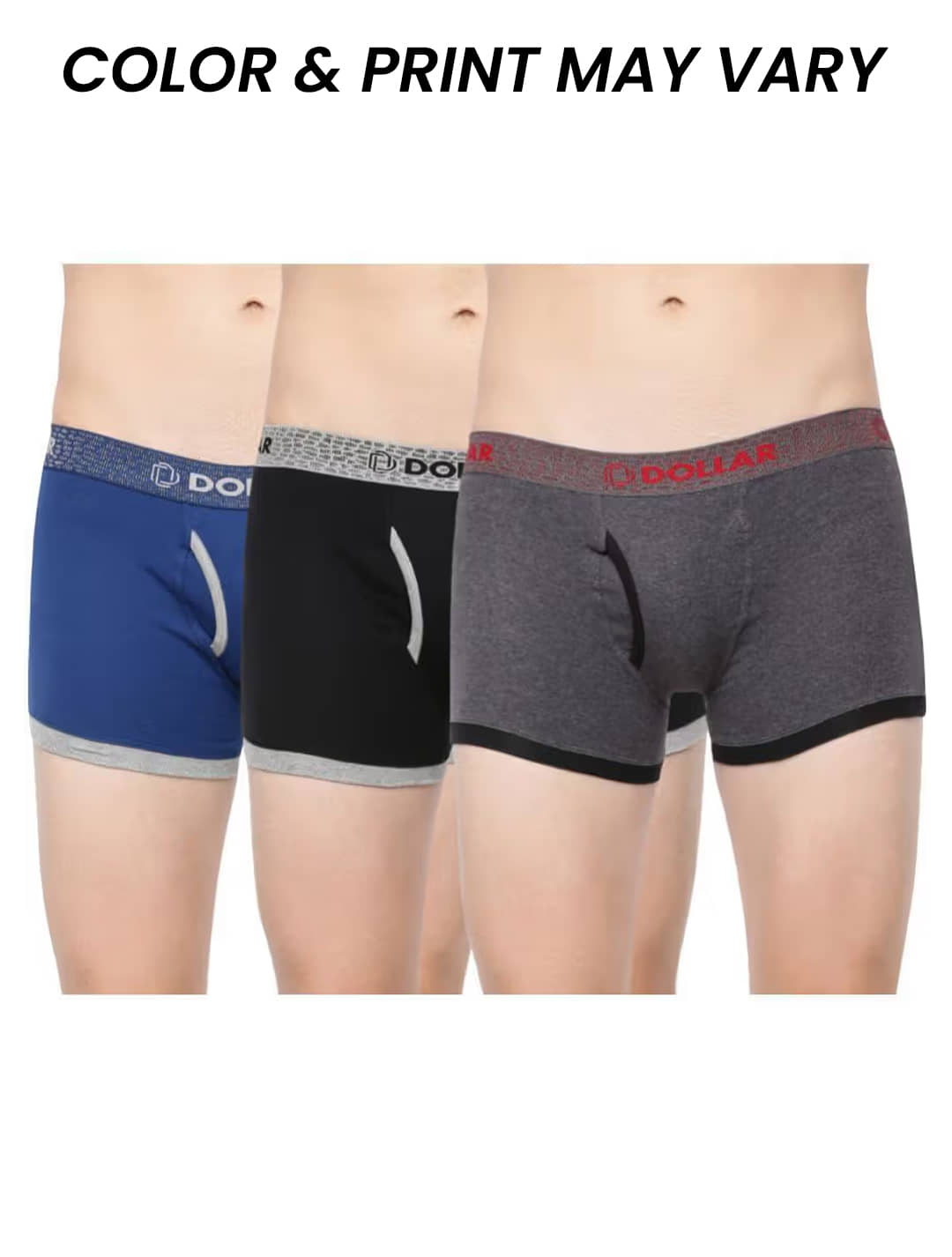 Dollar Bigboss Men's Pack of 3 Solid Combed Cotton Trunk With Contoured Pouch Support (Colour May Vary)
