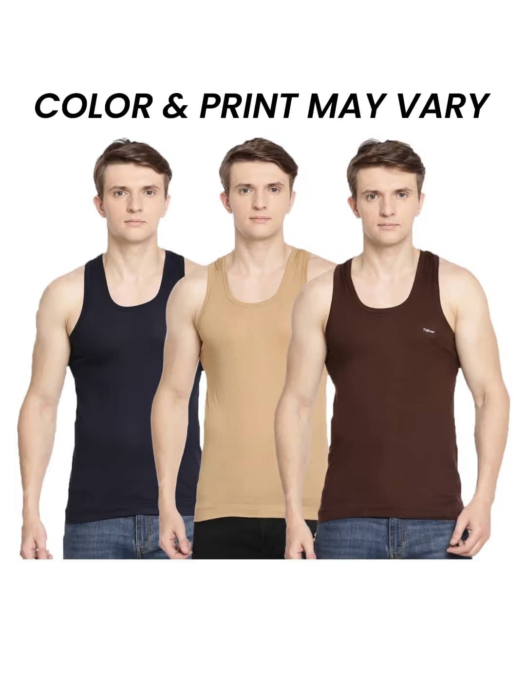Dollar Bigboss Men's Pack of 3 Solid Combed Cotton Shrinkless Vest (Colour May Vary) - Nightwear & Loungewear | Buy online on ZillyBuy