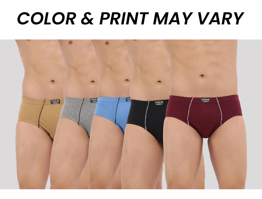Dollar Bigboss Men's Pack of 5 Combed Cotton Solid Brief With Anti-Microbial Odour Control (Colour May Vary)