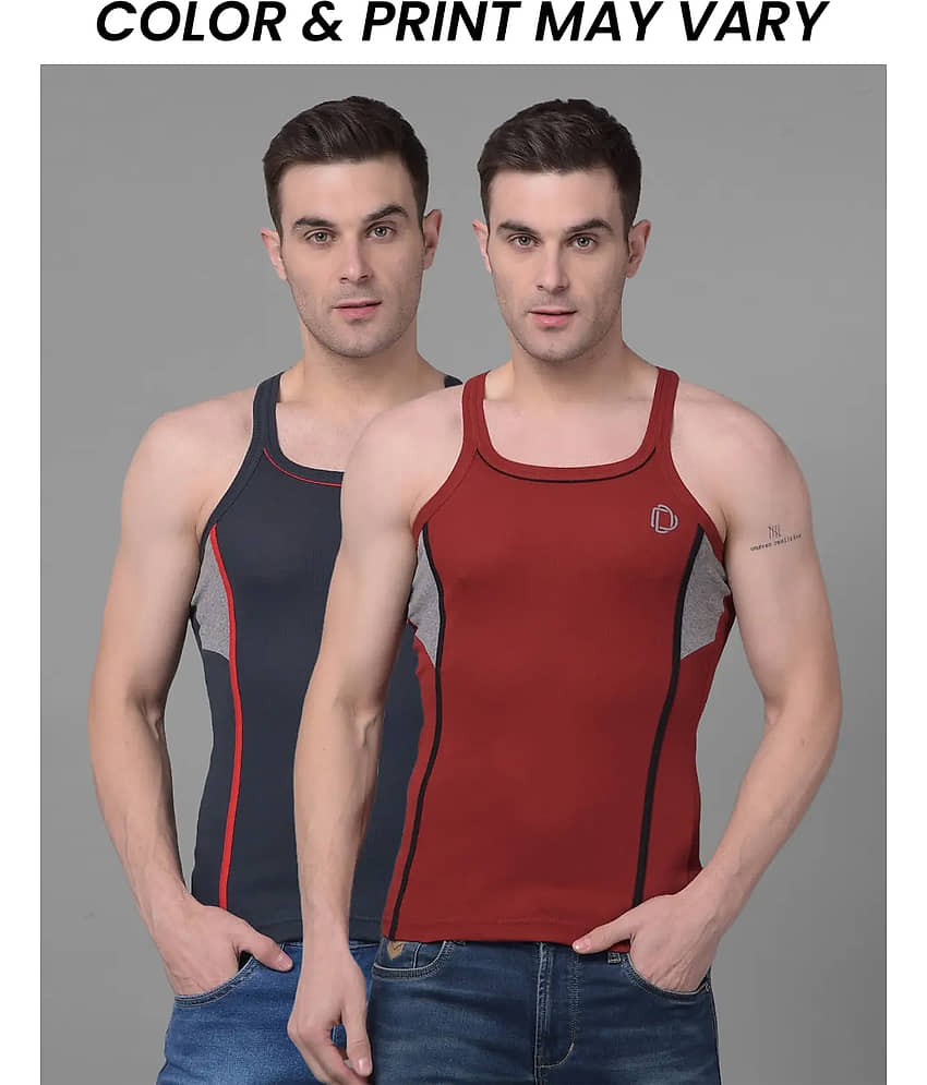 Dollar Bigboss Men's Pack of 2 Solid Combed Cotton Racerback Styled Gym Vest (Colour May Vary) - Nightwear & Loungewear | Buy online on ZillyBuy