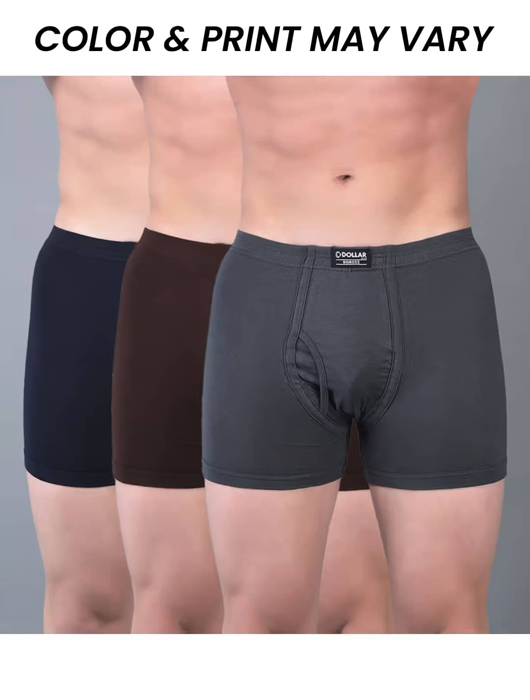 Dollar Bigboss Men's Pack of 3 Solid Combed Cotton Trunk With Plush-Backed Waistband (Colour May Vary)