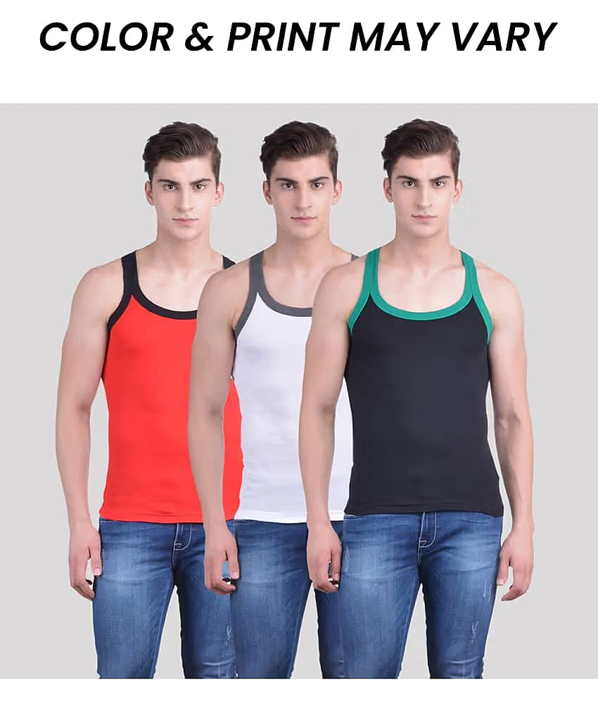 Dollar Bigboss Men's Pack of 3 Solid Combed Cotton Racerback Styled Gym Vest (Colour May Vary) - Nightwear & Loungewear | Buy online on ZillyBuy