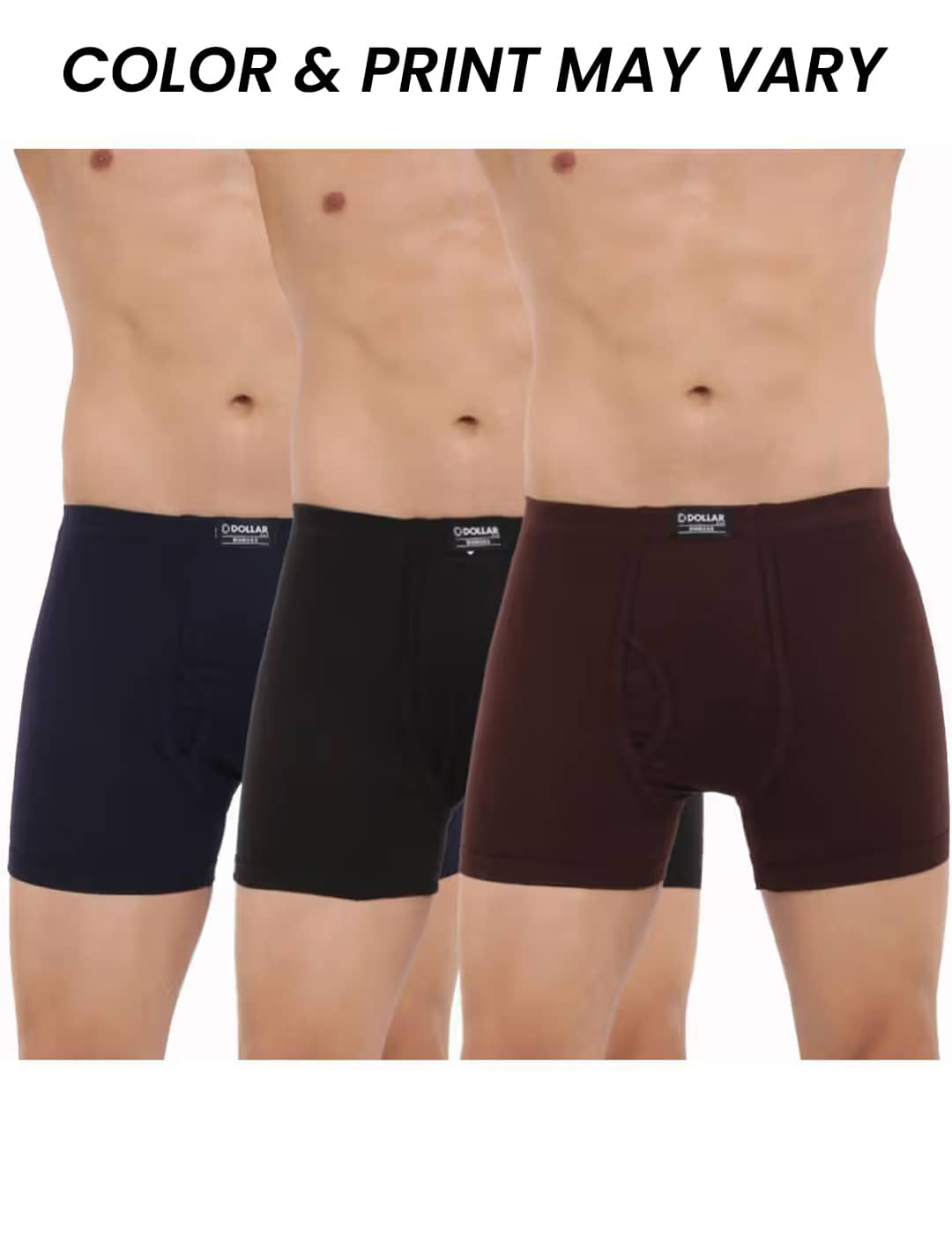 Dollar Bigboss Men's Pack of 3 Solid Combed Cotton Trunk With Plush-Backed Waistband (Colour May Vary)