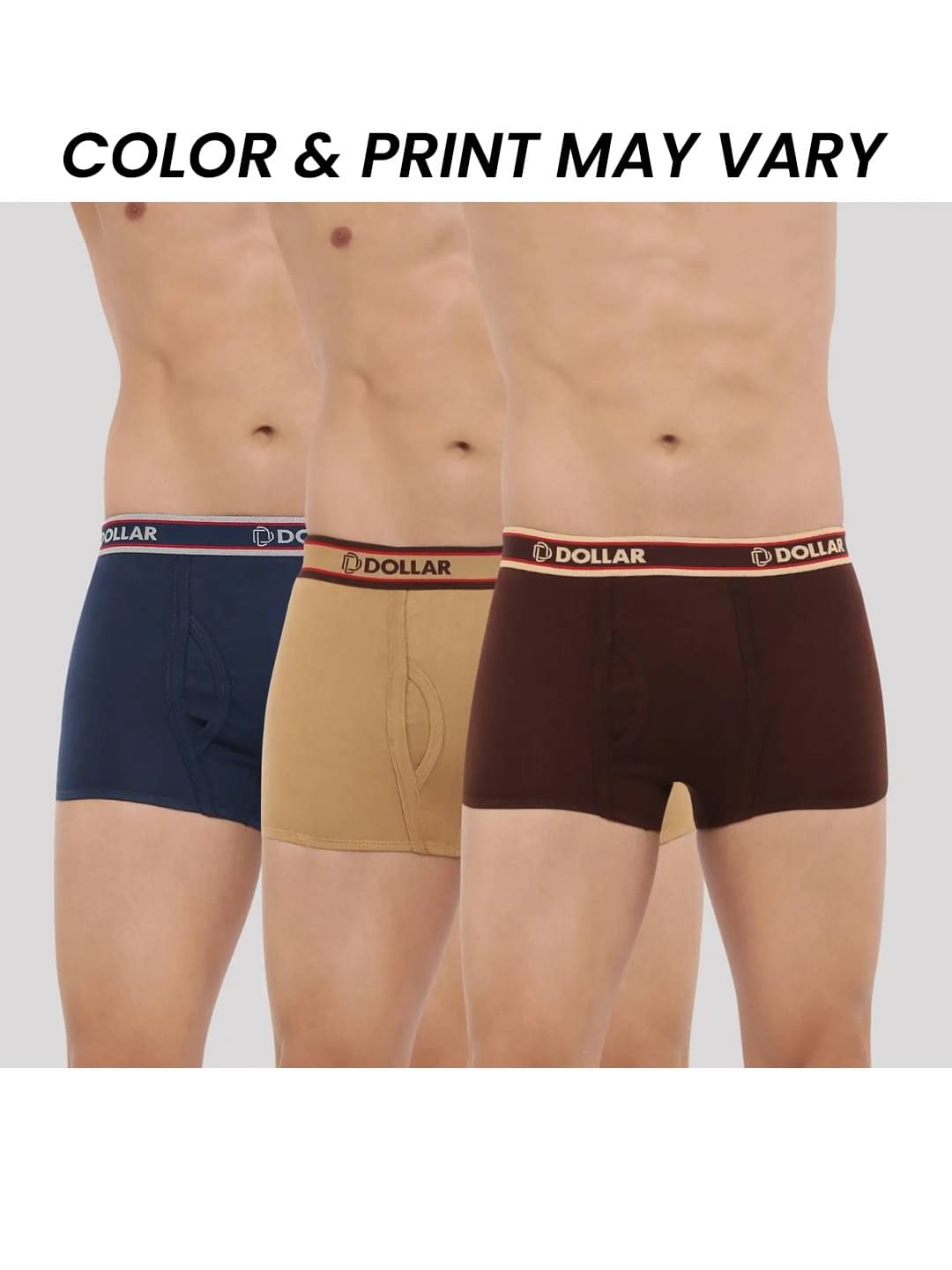     			Dollar Bigboss Men's Pack of 3 Solid Combed Cotton Trunk With Double Pouch Support (Colour May Vary)