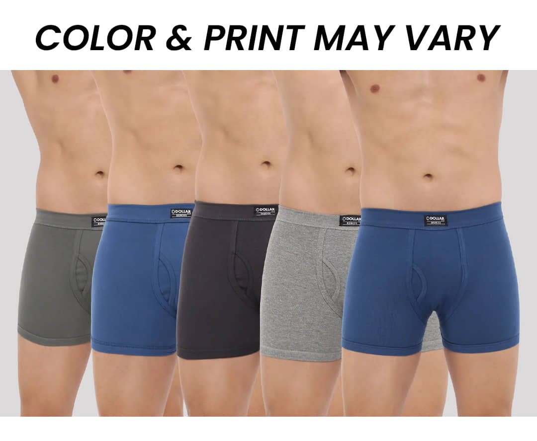 Dollar Bigboss Men's Pack of 5 Solid 100% Cotton Trunk With Spandex Integrated Waistband (Colour May Vary)