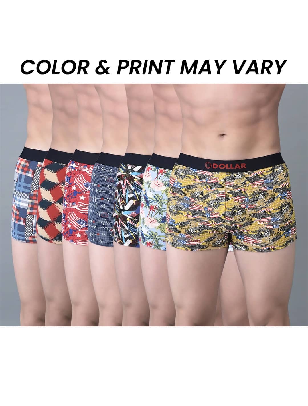 Dollar Bigboss Men's Pack of 7 Printed Trendy Trunk Formulated With Combed Cotton and Spandex Fabric (Colour May Vary)