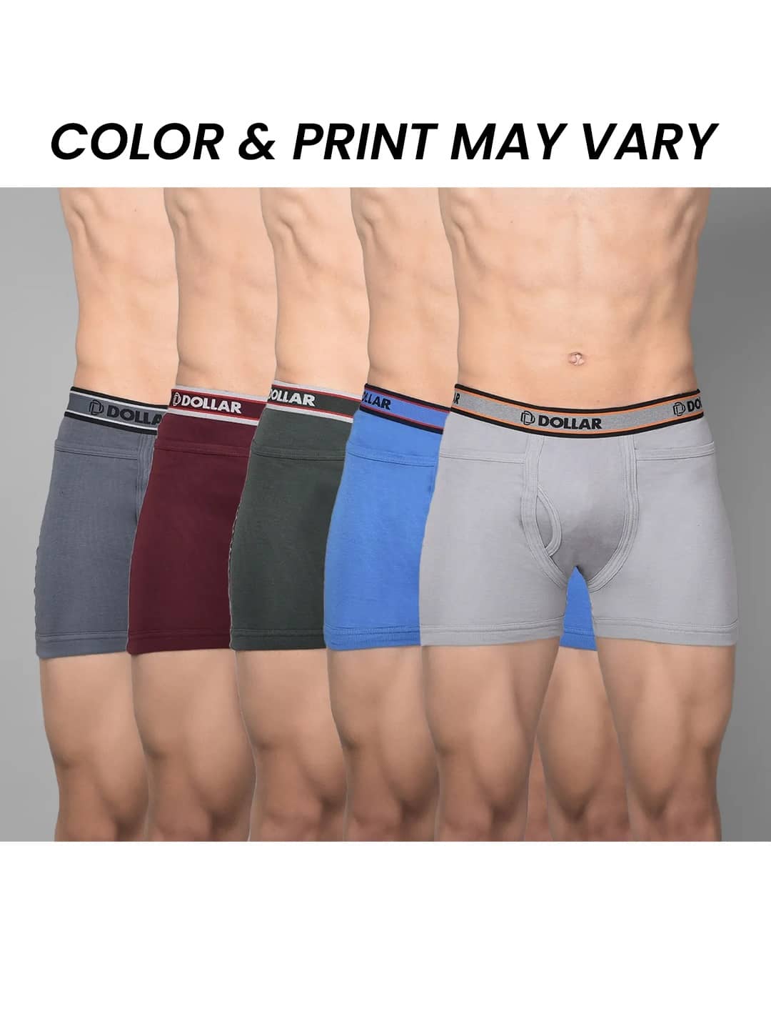 Dollar Bigboss Men's Pack of 5 Solid Combed Cotton Intrerlock Pocket Trunk (Colour May Vary)