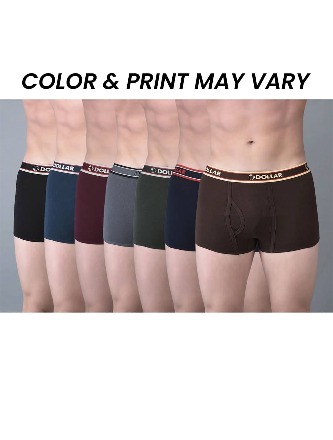     			Dollar Bigboss Men's Pack of 7 Solid Combed Cotton Trunk With Double Pouch Support (Colour May Vary)