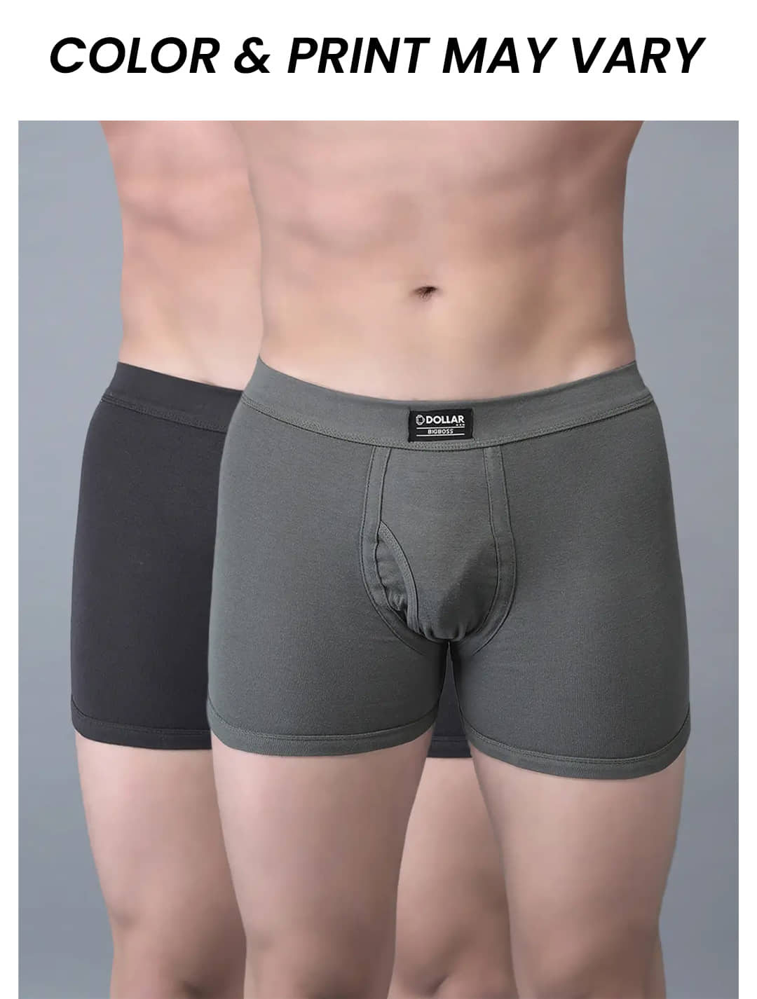Dollar Bigboss Men's Pack of 2 Solid 100% Cotton Trunk With Spandex Integrated Waistband (Colour May Vary)