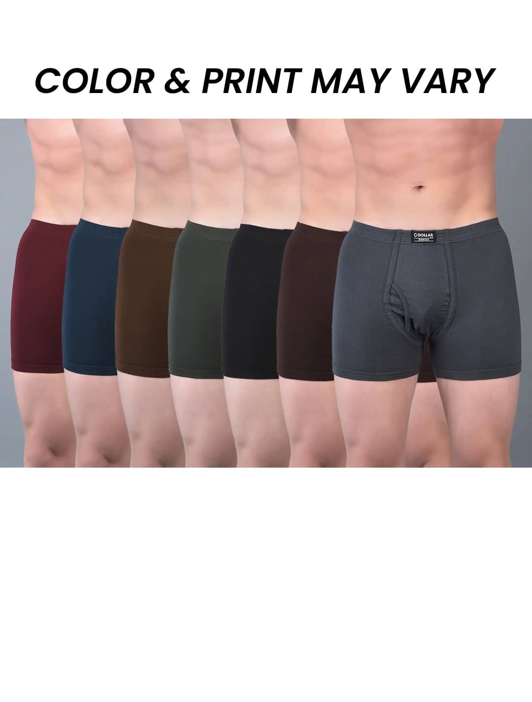 Dollar Bigboss Men's Pack of 7 Solid Combed Cotton Trunk With Plush-Backed Waistband (Colour May Vary)