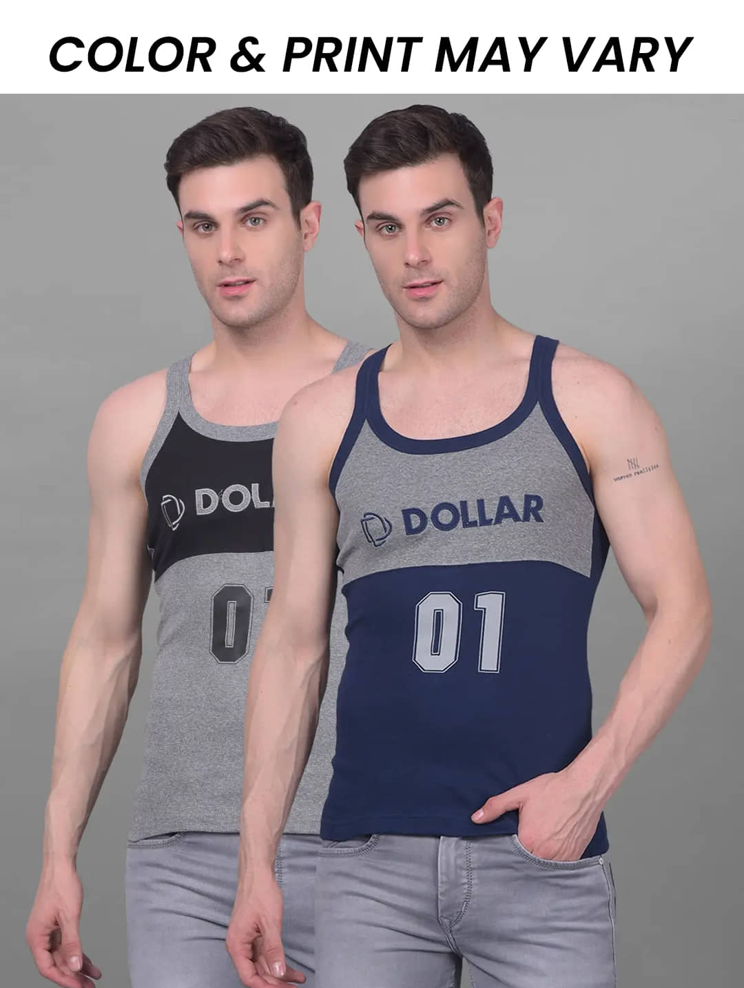 Dollar Bigboss Men's Pack of 2 Solid Combed Cotton Racerback Styled Gym Vest (Colour May Vary) - Nightwear & Loungewear | Buy online on ZillyBuy