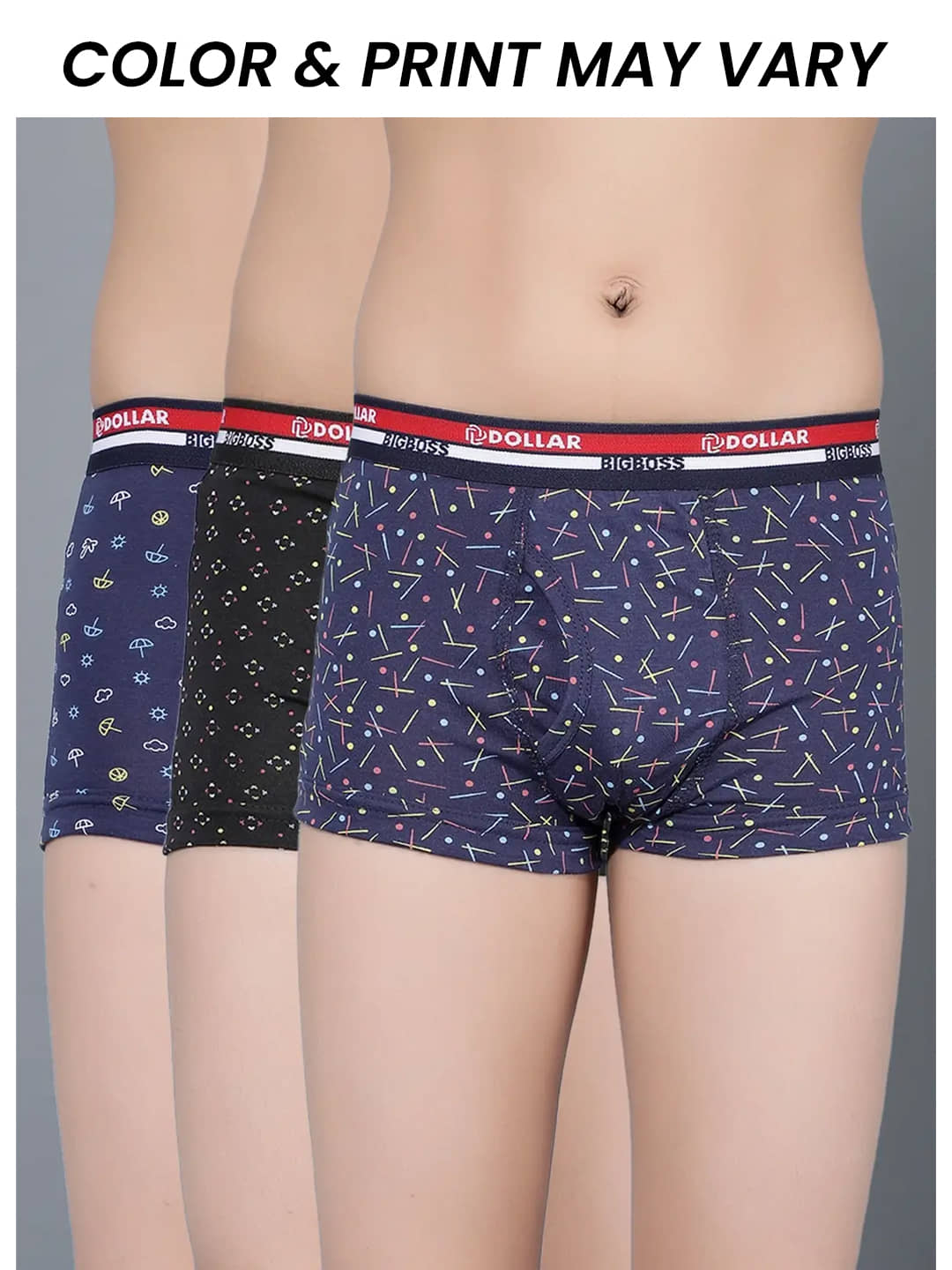 Dollar Bigboss Pack of 3 Boys Cotton Blend Trunks ( Multi Color ) - Nightwear & Loungewear | Buy online on ZillyBuy