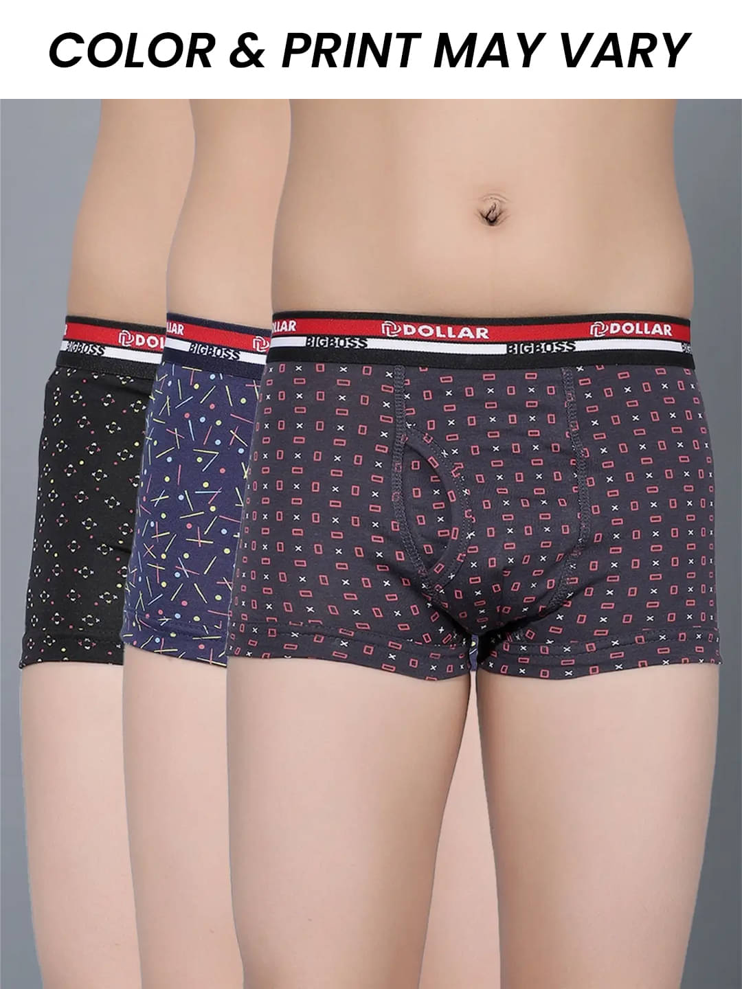     			Dollar Bigboss Pack of 3 Boys Cotton Blend Trunks ( Multi Color )