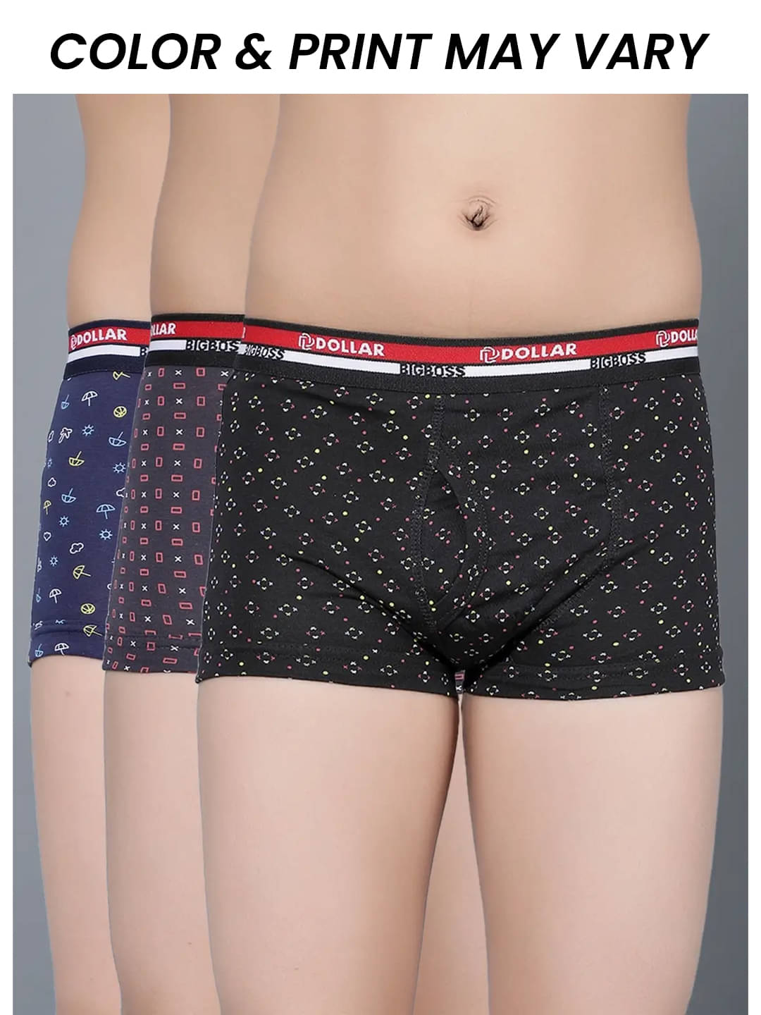     			Dollar Bigboss Pack of 3 Boys Cotton Blend Trunks ( Multi Color )