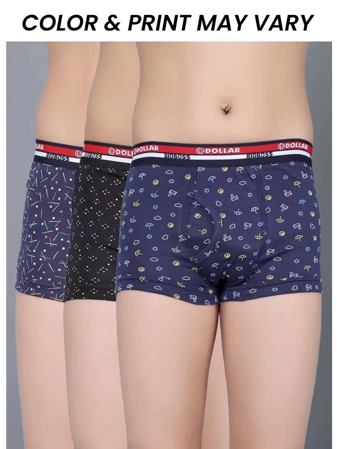 Dollar Bigboss Pack of 3 Boys Cotton Blend Trunks ( Multi Color ) - Nightwear & Loungewear | Buy online on ZillyBuy