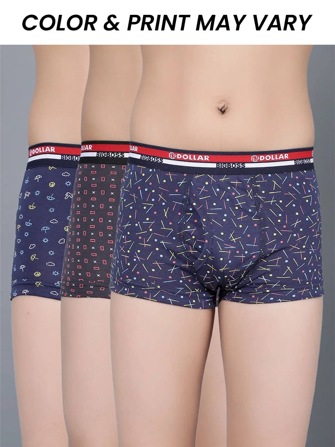     			Dollar Bigboss Pack of 3 Boys Cotton Blend Trunks ( Multi Color )