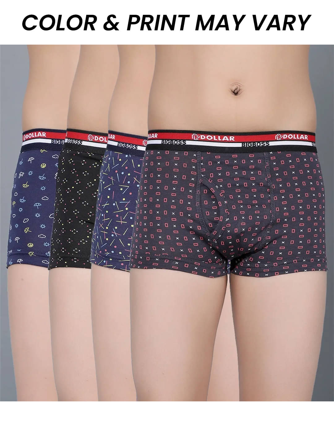     			Dollar Bigboss Pack of 4 Boys Cotton Blend Trunks ( Multi Color )