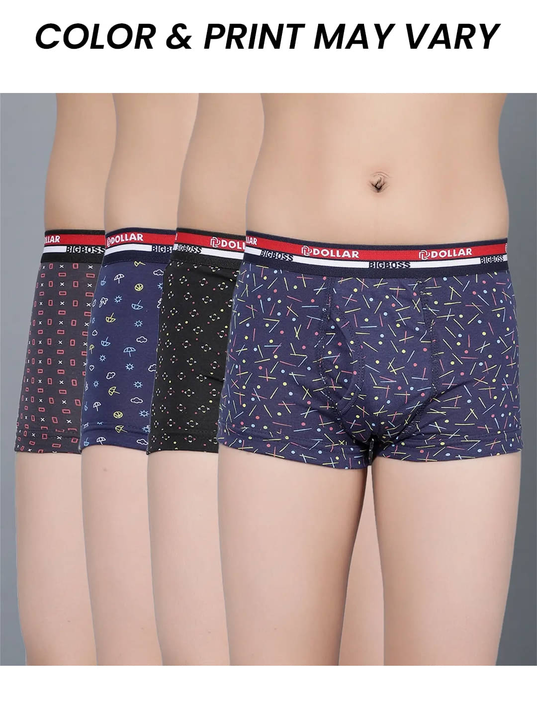     			Dollar Bigboss Pack of 4 Boys Cotton Blend Trunks ( Multi Color )