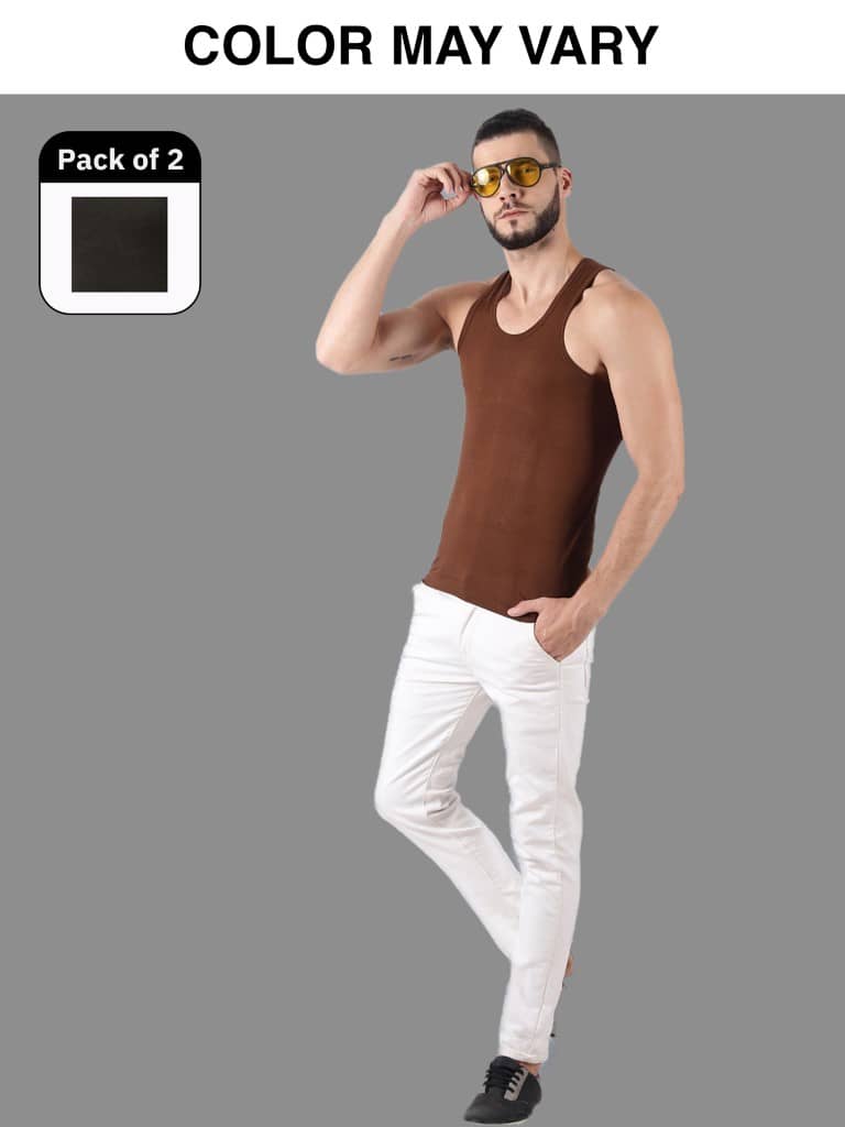 Dollar Lehar Men Combed Cotton Round Neck Vest - Pack of 2 - (Colour may Vary) - Nightwear & Loungewear | Buy online on ZillyBuy
