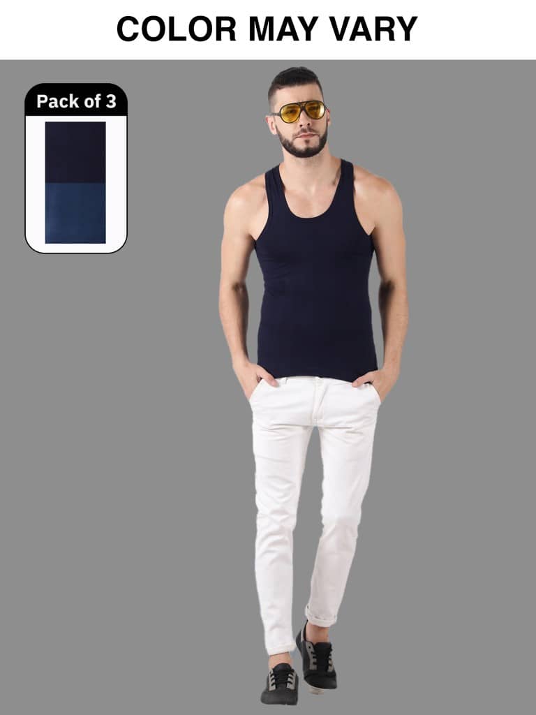 Dollar Lehar Men Combed Cotton Round Neck Vest - Pack of 3 - (Colour may Vary) - Nightwear & Loungewear | Buy online on ZillyBuy