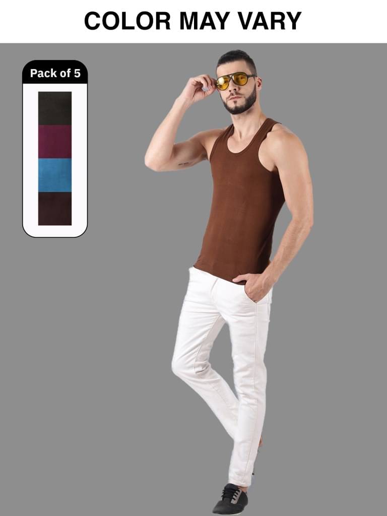     			Dollar Lehar Men Combed Cotton Round Neck Vest - Pack of 5 - (Colour may Vary)