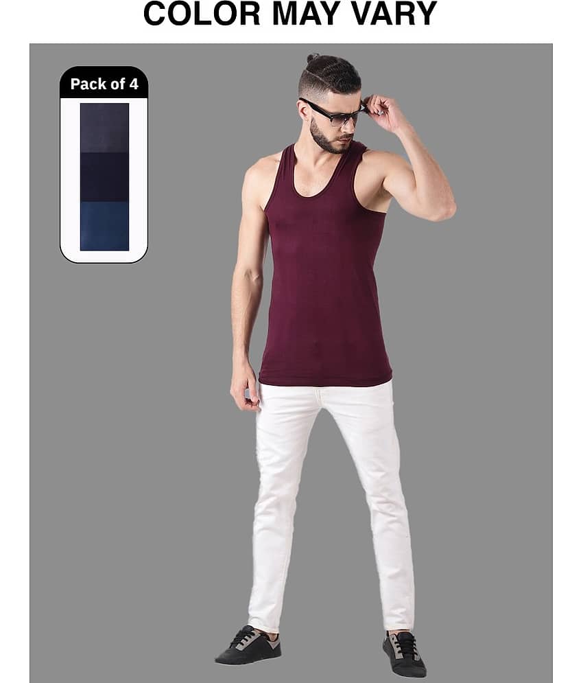 Dollar Lehar Men Combed Cotton Round Neck Vest - Pack of 4 - (Colour may Vary) - Nightwear & Loungewear | Buy online on ZillyBuy
