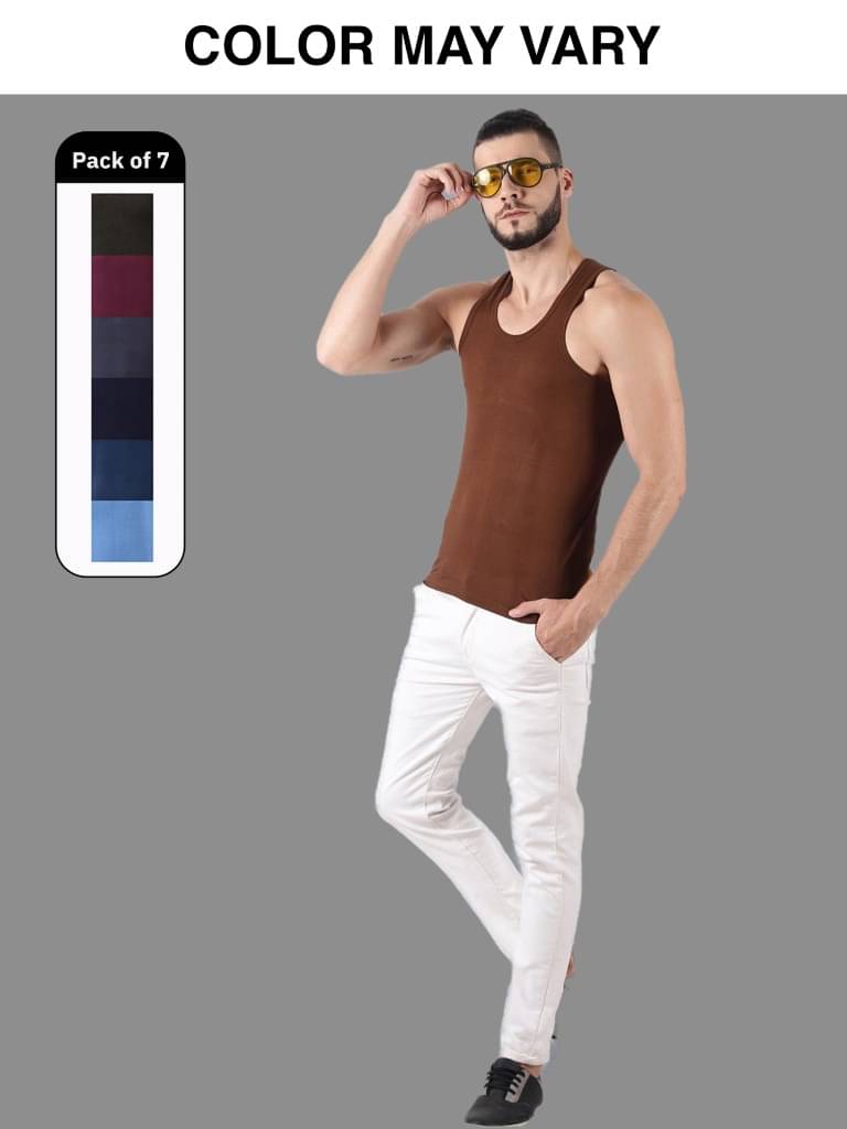     			Dollar Lehar Men Combed Cotton Round Neck Vest - Pack of 7 - (Colour may Vary)