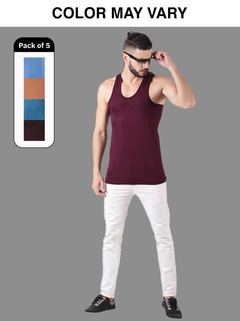     			Dollar Lehar Men Combed Cotton Round Neck Vest - Pack of 5 - (Colour may Vary)
