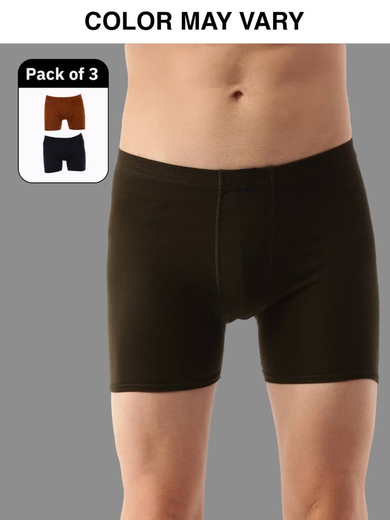 Dollar Lehar Mens Combed Cotton Trunk - Pack of 3 - (Colour May Vary)