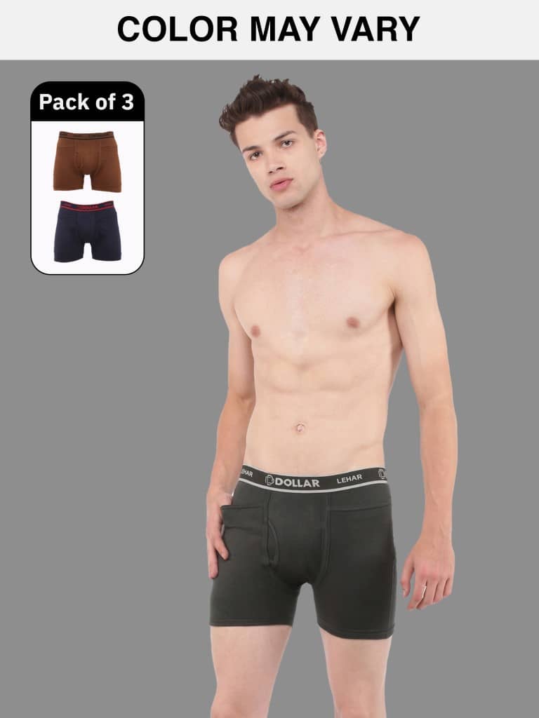 Dollar Lehar Mens Combed Cotton Trunk - Pack of 3 - (Colour May Vary)