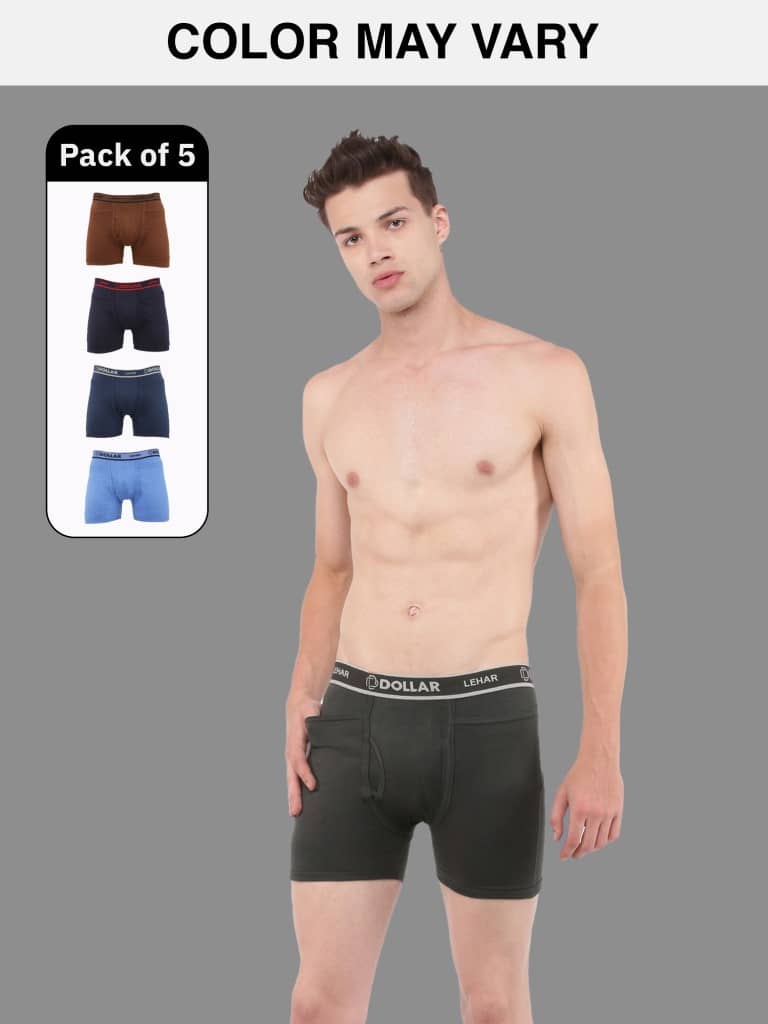 Dollar Lehar Mens Combed Cotton Trunk - Pack of 5 - (Colour May Vary)