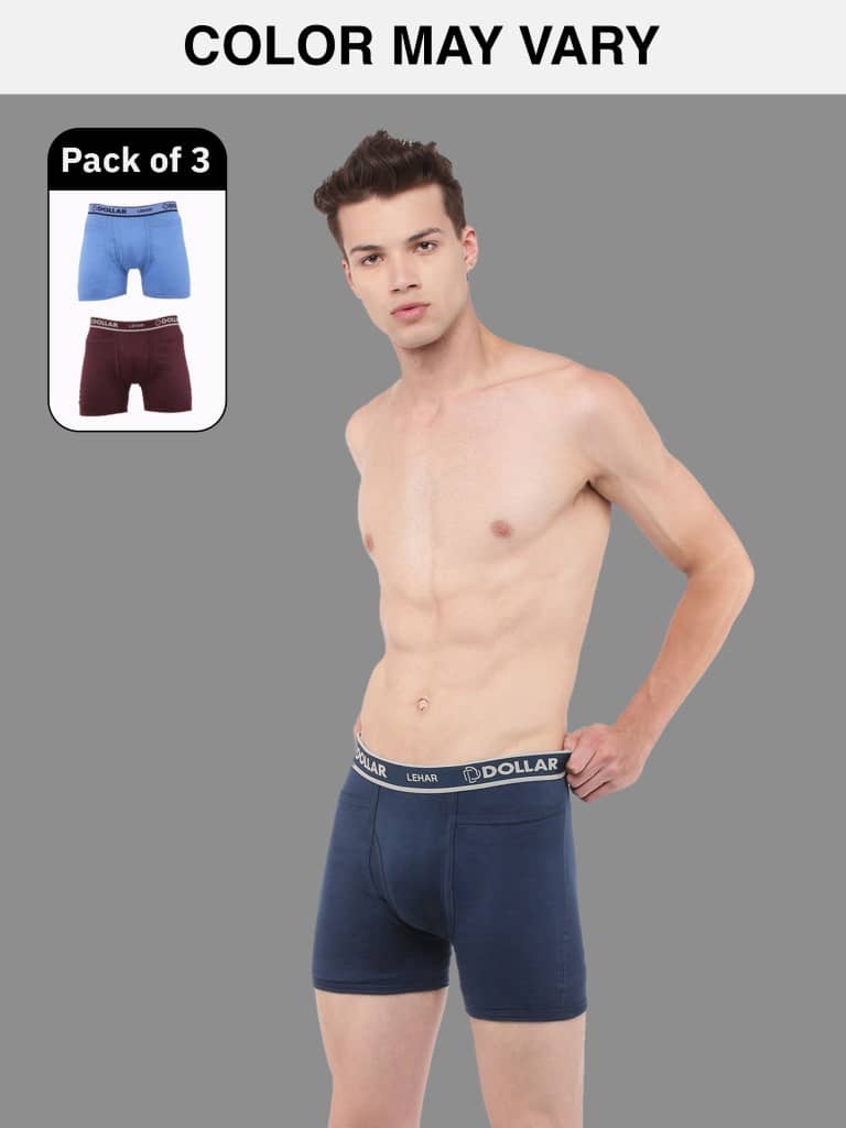Dollar Lehar Mens Combed Cotton Trunk - Pack of 3 - (Colour May Vary)