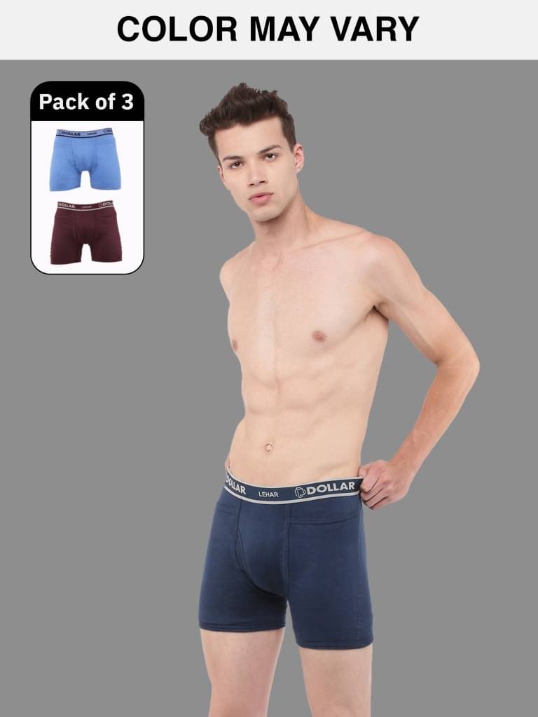     			Dollar Lehar Mens Combed Cotton Trunk - Pack of 3 - (Colour May Vary)