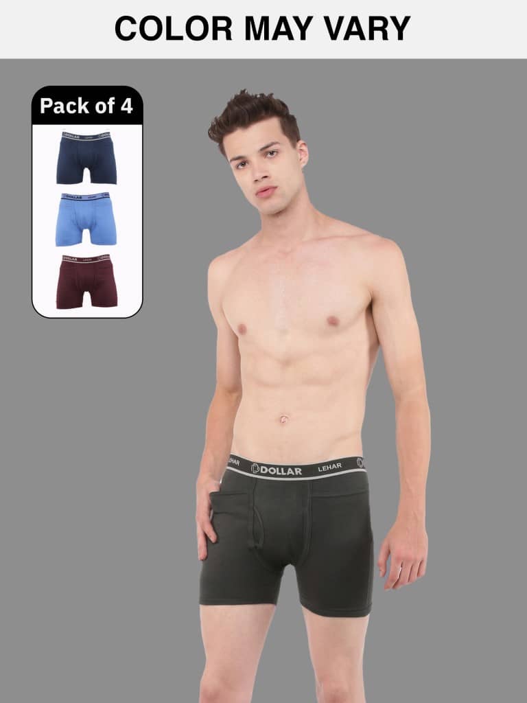 Dollar Lehar Mens Combed Cotton Trunk - Pack of 4 - (Colour May Vary)