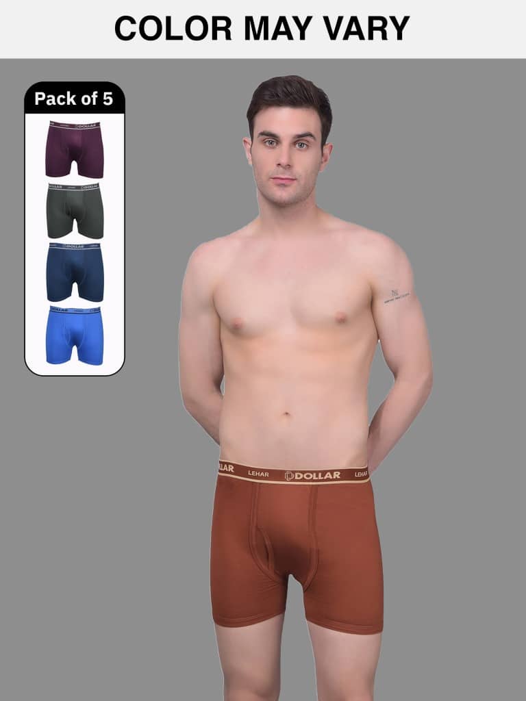 Dollar Lehar Mens Combed Cotton Trunk - Pack of 5 - (Colour May Vary)