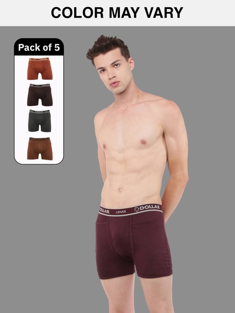     			Dollar Lehar Mens Combed Cotton Trunk - Pack of 5 - (Colour May Vary)